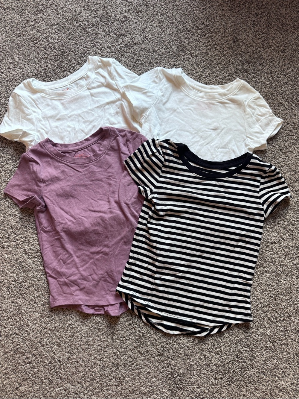 Cat & Jack Girls Short Sleeve Tees - White, Lavender & Black/White Stripe
